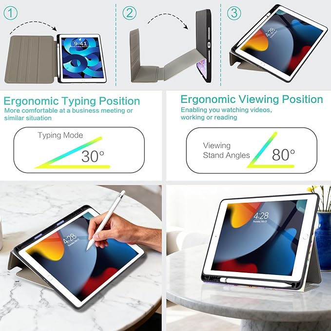 for iPad 9th Generation Case, iPad 8th Generation Case, iPad 7th Generation Case, iPad Air 3rd Generation 10.5-inch case Multi-Angle View Adjustable Stand Auto Wake/Sleep Galaxy Purple Rabbit