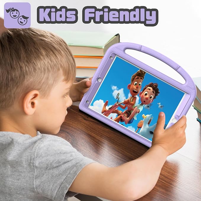 YIHE Kids Case for iPad 9th/8th/7th Generation, iPad Pro 10.5 & Air 3, Shockproof Protective Cover with Handle Stand & Screen Protector for 10.2/10.5 Inch iPads, Light Purple