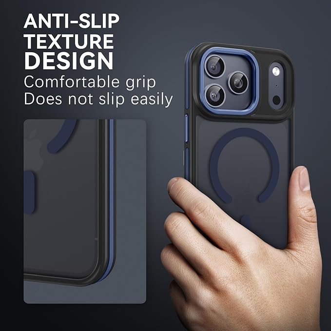 YINLAI Case for iPhone 17 Pro Max, Magnetic Case Compatible with Magsafe Supports Wireless Charging Slim Translucent Matte Shockproof Protective Back Phone Cover 6.9 Inch, Black/Blue