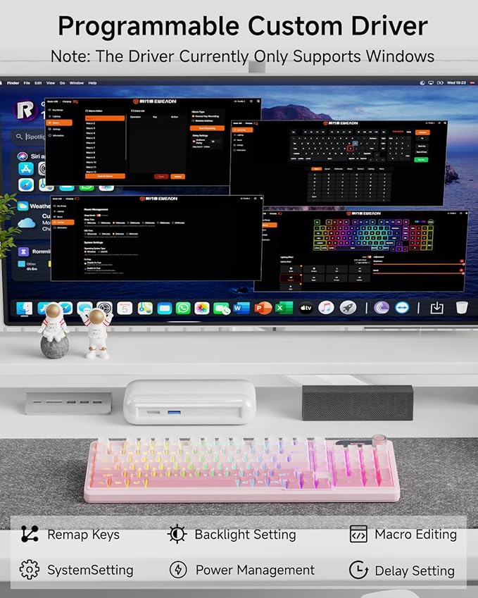 EWEADN V102 Wireless Keyboards, 98 Key Gaming Keyboard with Screen & Media Knob, Custom RGB Backlit, Tri-Mode BT5.0/2.4GHz/Wired Membrane Bluetooth Keyboard, Quiet Typing for PC/Mac-Gradient Pink