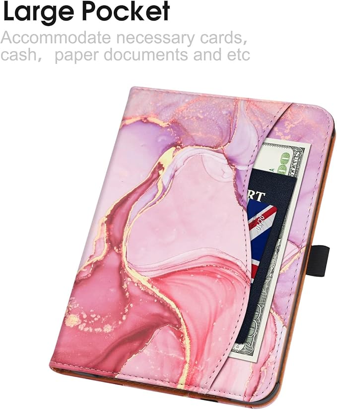 iPad mini 7 Case (A17 Pro) 2024, iPad mini 6 Case 2021, iPad mini 7th/6th Generation Case 8.3 Inch,Premium PU Leather Folio Stand Cover with Pencil Holder and Multi-Viewing Angles(Pink Marble)