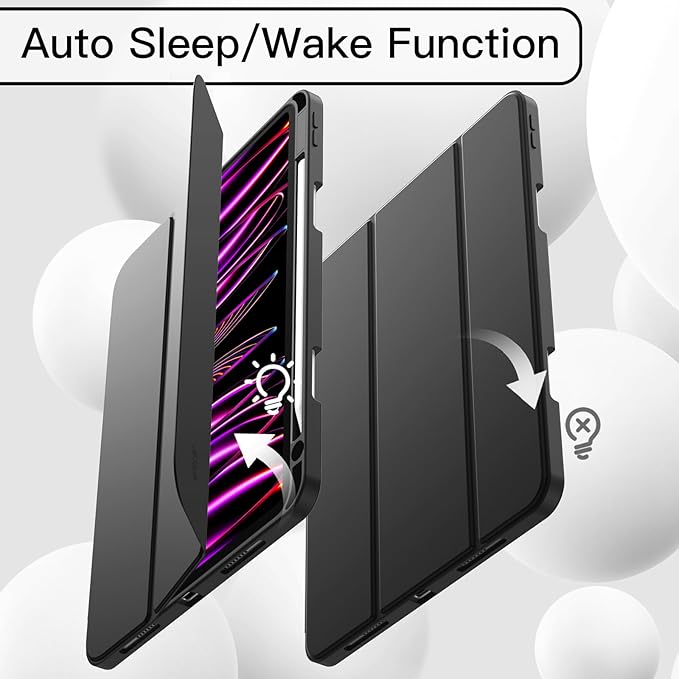 JETech Case for iPad Pro 11 Inch 2022/2021/2020 Model (4th/3rd/2nd Generation), with Pencil Holder, Support 2nd Pencil Charging, Slim Tablet Cover with Soft TPU Back, Auto Wake/Sleep (Black)