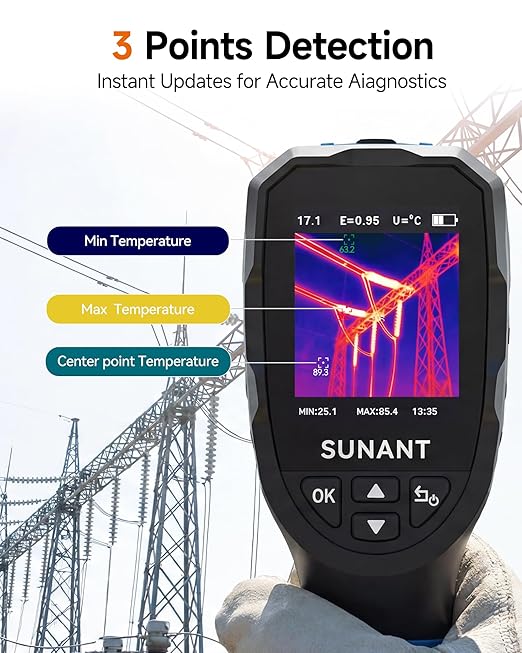 SUNANT Infrared Thermal Imaging Camera, 240x240 TISR Resolution, 25Hz Refresh Rate, -4°F to 1022°F, Adjustable Emissivity, Hot/Cold Spot Detection, LED Light for HVAC, Electrical & Home Inspection
