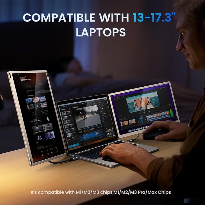 15.6" Laptop Screen Extender, 1080P FHD Laptop Monitor Extender, 235° Rotating Detachable Dual Monitor, Plug & Play Triple Screen for 13"-17.3" Laptops, Compatible with Mac/Windows/Android & Dex