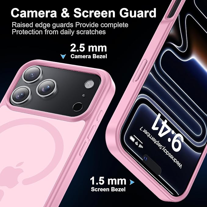 Strong Magnetic for iPhone 17 Pro Case with Camera Lens Protector [ Military-Grade Protection] Compatible with MagSafe Shockproof Slim Thin Cover case for iPhone 17 Pro 6.3 inch, Light Pink