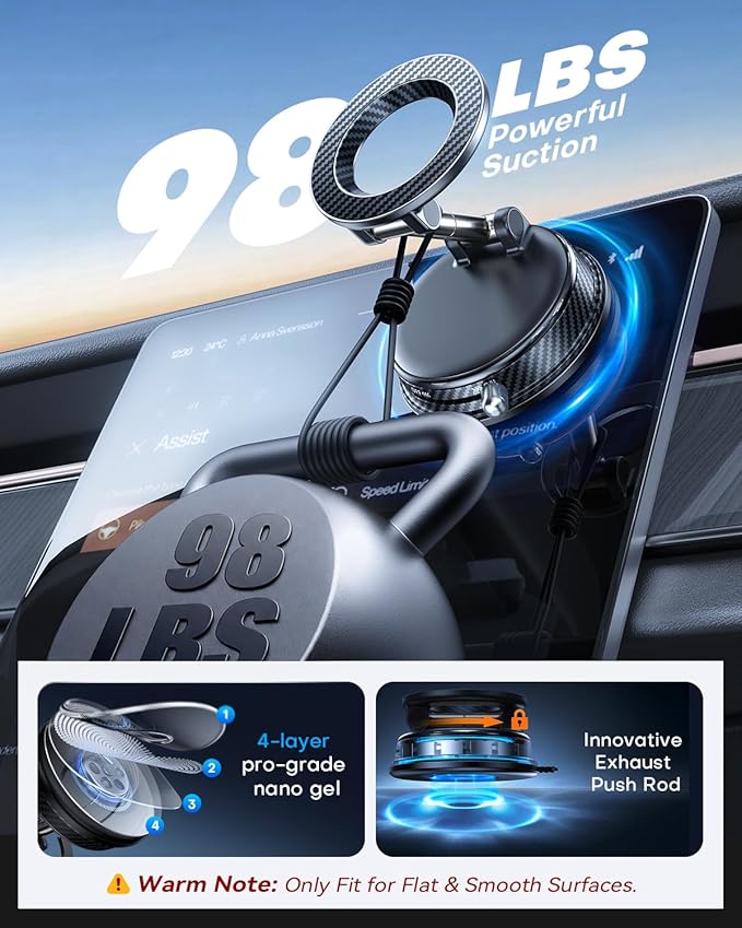Upgraded Car Phone Holder for Magsafe [98+LBS Strongest Suction & 2400gf Magnetic] Vacuum Magnetic Phone Holders for Your Car 360° Adjustable Car Phone Mount for iPhone & Android Black