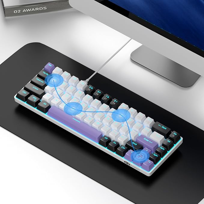 MageGee Portable 60% Mechanical Gaming Keyboard, MK-Box LED Backlit Compact 68 Keys Mini Wired Office Keyboard with Red Switch for Windows Laptop PC Mac - White/Purple