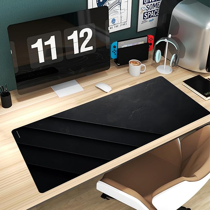 Black Stone Mouse Pad – Extra Large Desk Mat for Keyboard and Mouse | Minimalist Gaming Mouse Pad, Laptop Desk Mat, Non-Slip Rubber Base, Modern Workspace Accessory