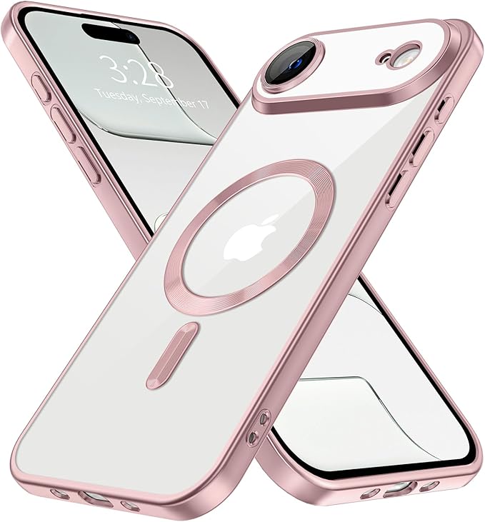 Hython Magnetic Clear for iPhone Air Case with Camera Lens Protector [Compatible with MagSafe] Luxury Plating Edge Slim Soft TPU Cover Protective Phone Case for iPhone Air 6.5", Matte Pink