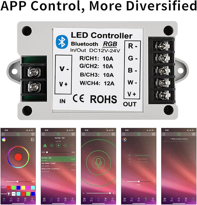 LIVE4COOL RGB/RGBW LED Bluetooth Controller RGB LED Strip Light Controller Phone APP Control for 5050 3528 RGB LED Strip Lights (Suitable for iOS & Android System)