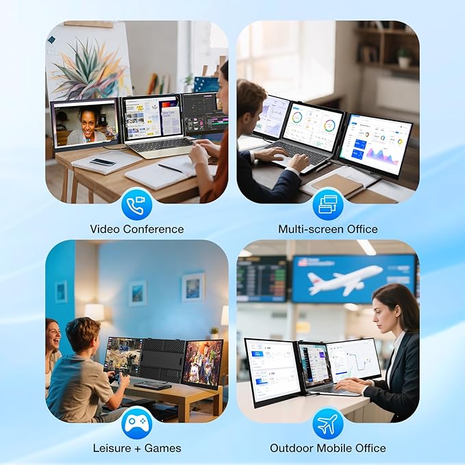 Laptop Screen Extender, Ultra-Thin 15.3" FHD 1200P 16:10 Portable Monitor for Laptop, Lightweight Travel Monitor Extender Plug & Play for 14.2"-17.3" Laptops, Compatible with Wins/Mac/Android/Chrome