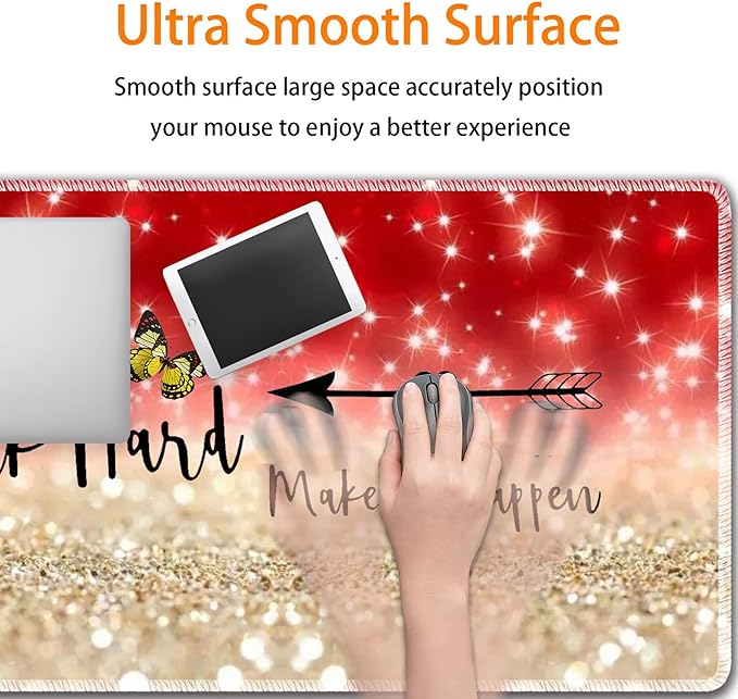 Durable Desk Mat + Wrist Rest Pad + Coasters Set, Large Gaming Office Mouse Pad 31.5 "x 11.8", Extended Non-Slip Rubber Keyboard Pad, Laptop & Home, Stay Positive Work Hard and Make It Happen