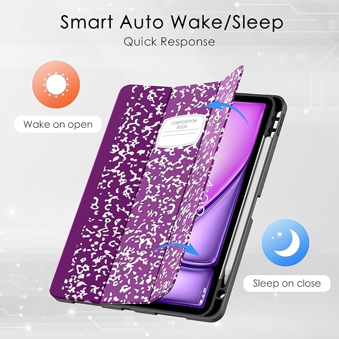 Soke Case for New iPad Air 11 Inch (M4/M3/M2, 2026-2024), iPad Air 5th/4th Generation 10.9 Inch (2020-2022) with Pencil Holder, Soft TPU Back Cover & Auto Sleep/Wake, Book Purple