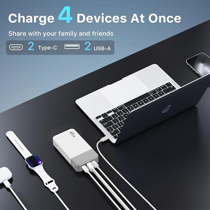 NOBIS Portable Charger, 20000mAh Power Bank, 45W Power Bank Fast Charging, Battery Pack with C to C Cable, Battery Bank with Digital Display for iPhone Android Laptop etc (White)