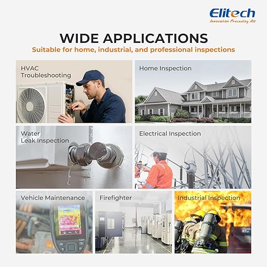 Elitech Thermal Imaging Camera 256 x 192 IR Resolution, Handheld Infrared Imager for Home Inspection & HVAC, Real-Time Video Recording, <40mK Sensitivity, 25Hz Thermal Leak Detector (-4°F to 752°F)