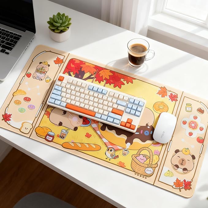 PERFECTSIGHT Cute Capybara Desk Pad Kawaii Desk Mat, Large Gaming Mouse Pad, Funny Deskmat Mousepad, Laptop Keyboard Pad Office Home Decor for Women Girls, Brown