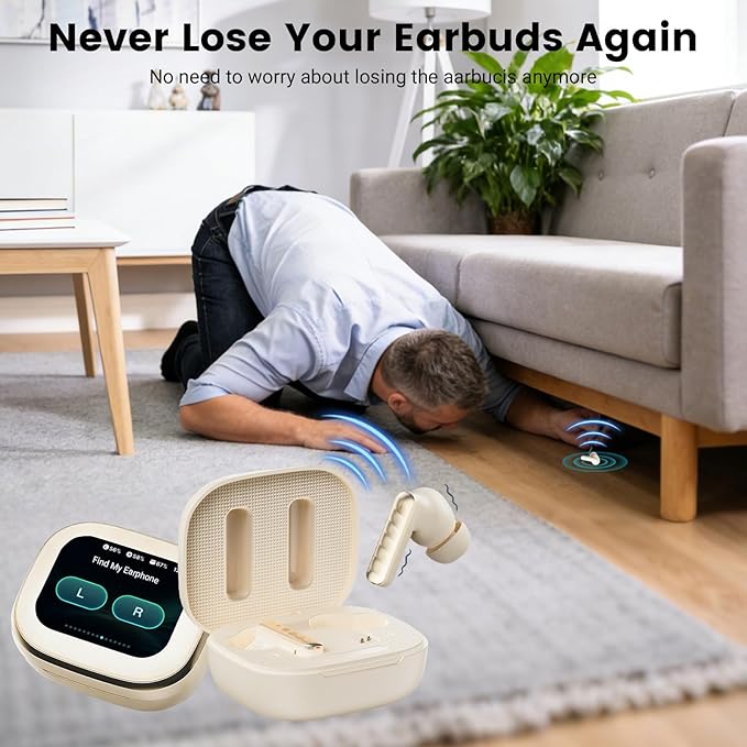 Wireless Earbuds with Smart Touch Screen Bluetooth in-Ear Headphones ANC Noise Cancelling Clear Calls 60H Playtime IPX5 Waterproof Earbuds for Sports Gym Work Travel
