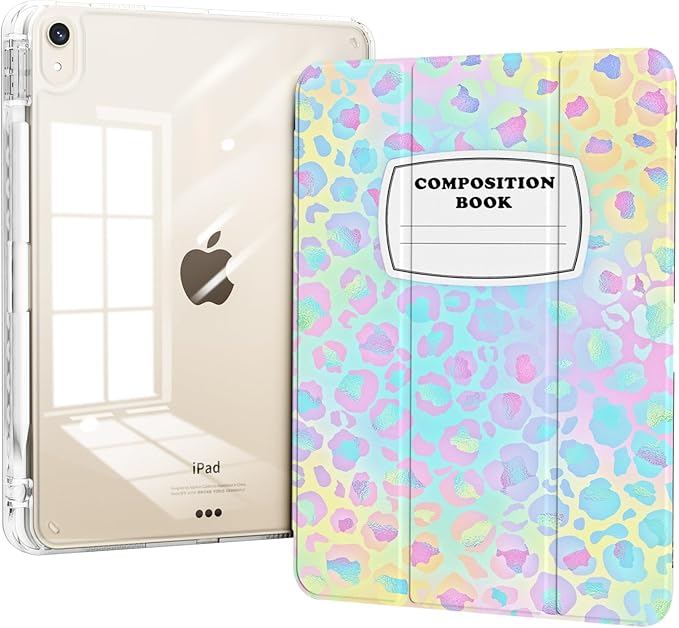 Case for iPad mini 7 2024 (A17 Pro)/ iPad mini 6 (2021), iPad 8.3-inch 7th/6th Generation Case, Trifold Stand Protective Slim Clear Back Cover with Pencil Holder, Composition Book