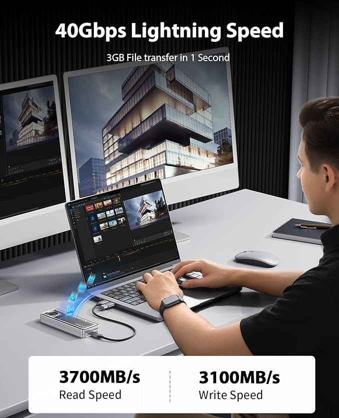 ORICO 40Gbps M.2 NVMe SSD Enclosure with Cooling Fan, Tool-Free Installation Aluminum Crystal NVMe Case, Support 2280 M2 Solid State Drive, Compatible with Thunderbolt 3/4 USB4/3.2/3.1/3.0