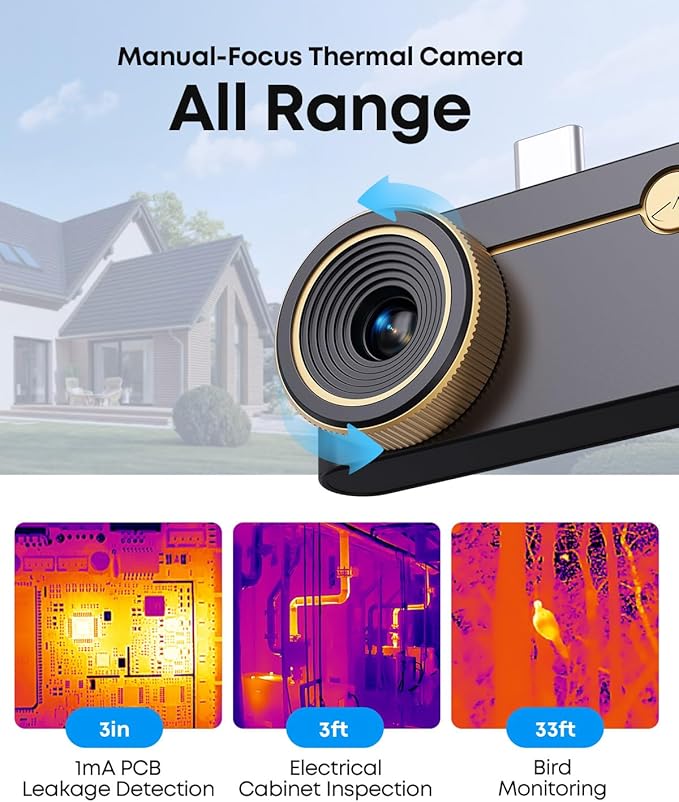 Thermal Master P3 - Thermal Camera for iOS & Android, 8mm Macro Vision Infrared Imager with 35mk NETD, 512x384 Super Resolution, 3.6℉ Accuracy, Manual Lens, Work for Home PCB Inspection, Black