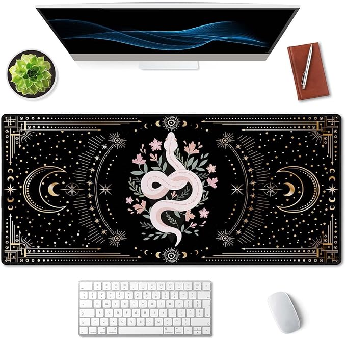 SSOIU Large Mouse Pad, Boho Snake Witch Desk Mat for Desktop, Women Girls Waterproof Gaming Mousepad, Moon Phases Computer PC Laptop Protector Writing Pads for School Office Home 35.5" x 15.7"