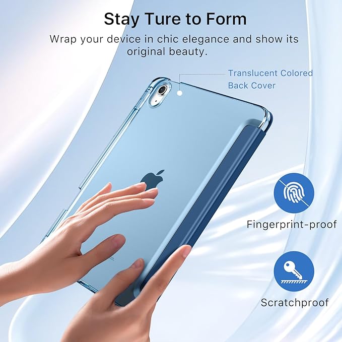 MoKo for iPad Air 11 inch Case (M4/M3/M2) 2026/2025/2024, iPad Air 5th/4th Gen 10.9 inch Case 2022/2020 with Pencil Holder, Slim Light Trifold Cover with Hard PC Translucent Back Shell, Denim