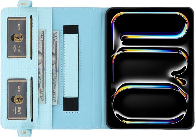 Handbag Case for iPad 9th/8th/7th Gen 10.2", iPad Air 3 2019/iPad Pro 10.5, Elegant Crossbody Folio Stand Wallet With Pencil Holder, Card Slots, Hand Strap, Shoulder Strap, Baby Blue