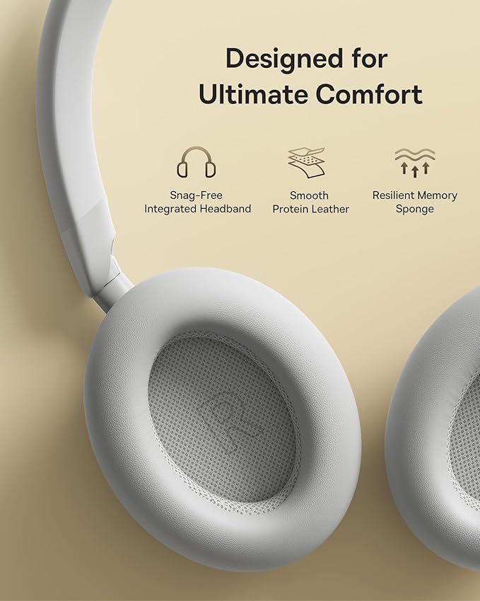 Baseus Bowie MH1 Adaptive Active Noise Cancelling Headphones, Real-Time Adaptive Hybrid ANC, SuperBass 2.0, LDAC Hi-Res Sound, 80H Playtime, Comfortable Fit, Clear Calls, Bluetooth 6.0 -Frosted Gray