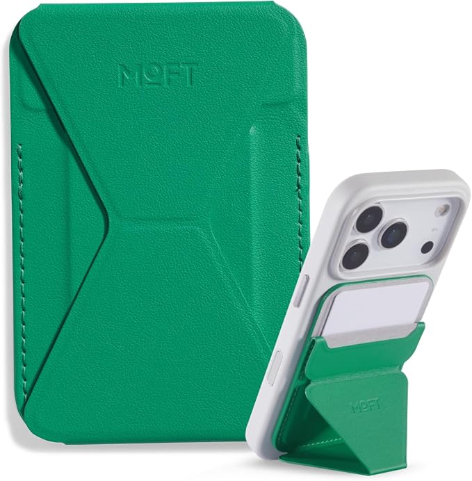 MOFT Magnetic Wallet Stand Compatible with iPhone 17/16/15/14/13/12 Series, Angle Adjustment Magsafe Compatible MOVAS Phone Stand, Oz Green
