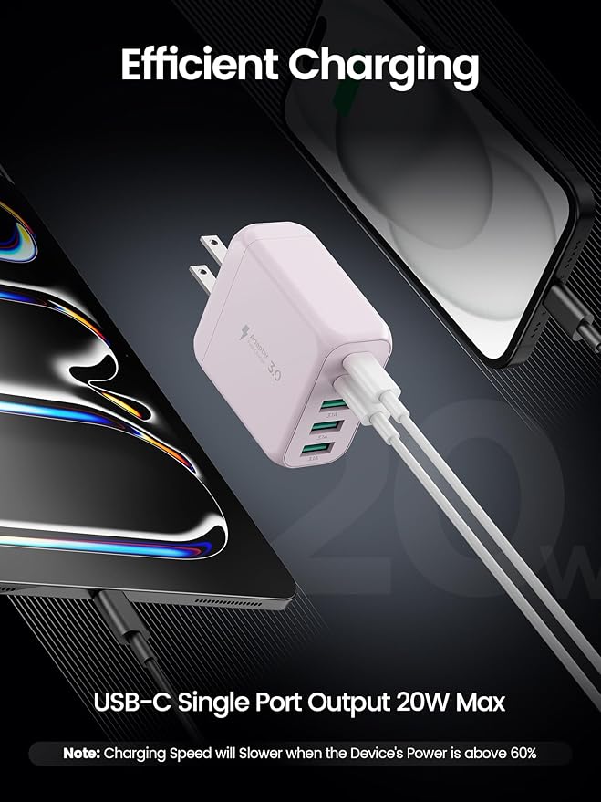 EIZLXQ USB C Charger Block, [2-Pack] Type C Charger Fast Charging,50W 5-Port USB Wall Charger Multiport Type C Charging Block Cube for iPhone 17/16/15/14/13/12/11 Pro Max XS,iPad,Samsung&More-Pink