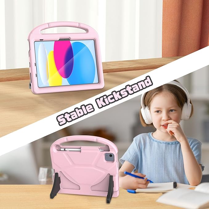 YIHE Kids Case for iPad (A16) 11th Generation 11 Inch 2025 & iPad 10th Generation 10.9 inch 2022, with Built-in Screen Protector and Stable Stand, Full Body Shockproof Protective Cover - Light Pink