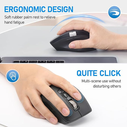 INFINMIND Wireless Side Scroll Mouse with Multi-Device, Ergonomic Computer Mice with Smart Flying Scroll, Quiet Click, 4-Level DPI for Computer, Laptop, iPad, Tablet, MacBook (Grey)