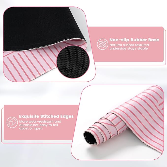 iCasso Pink Desk Matt for Desktop, Cute Desk Pad Mat, Large Mouse Pad, Anti-Slip Big Mousepad with Stitched Edges, Keyboard Pad for Computer(Pink)