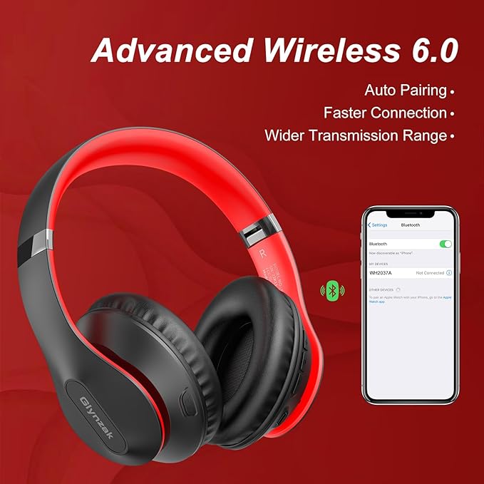 Wireless Bluetooth Headphones Over Ear 65H Playtime HiFi Stereo Headset with Microphone and 6EQ Modes Foldable Bluetooth 6.0 Headphones for Travel Smartphone Computer Laptop