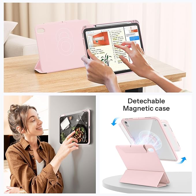 SPARIN Case for iPad Air 11 inch M3/ M2, iPad Air 7th/6th/5th/4th Gen (2025/2024/2022/2020) 10.9 inch,Case with Apple Pencil Holder, Detachable Magnetic Cover, Portrait and Landscape Stand, Pink
