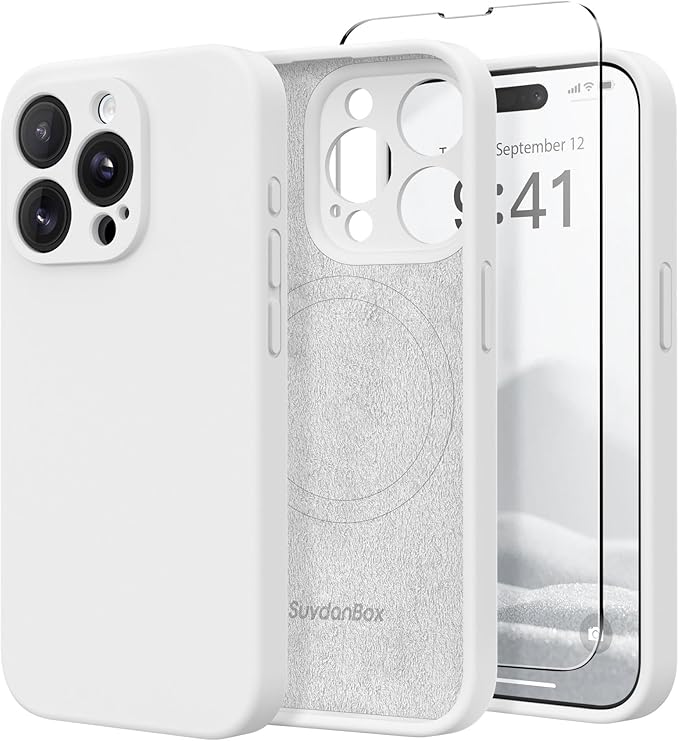 Magnetic for iPhone 13 Pro Case, Compatible with MagSafe, [Full Camera Protection][Screen Protector] Silicone Shockproof Protective Phone Case for iPhone 13 Pro 6.1", White