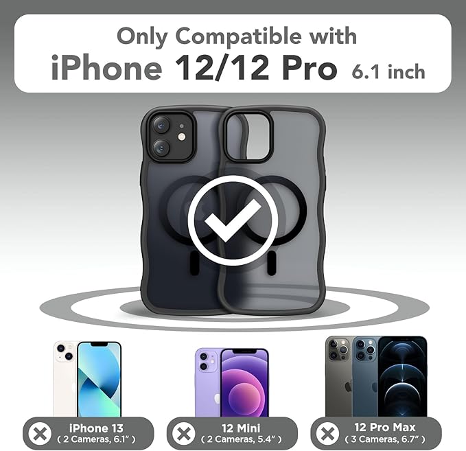 CAPRARO Cute for iPhone 12 Case & iPhone 12 Pro Case, Compatible with MagSafe, [Curly Wave Edge] [Camera Protection] [14 FT Drop Protection] Magnetic for iPhone 12/12 Pro, Black
