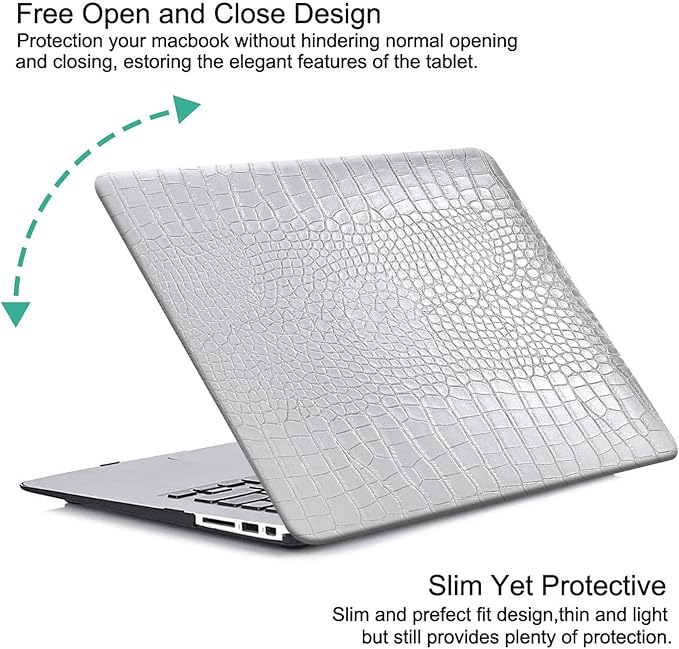 DTangLsm Compatible with MacBook Air 15 inch Case 2023 Release A2941 M2 Chip with Liquid Retina Display Touch ID, Crocodile Leather Hard Shell Faux Alligator Laptop Case+Keyboard Cover, Shining Silver