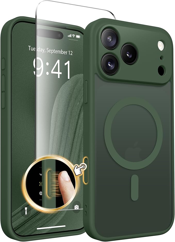 CAPRARO Magnetic for iPhone 17 Pro Max Case, Upgraded [Full Camera Protection] [Compatible with MagSafe] Protective Translucent Matte Women Girl Phone Case Cover, Deep Green