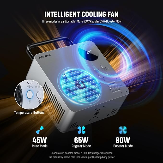 NEEWER 80W RGBWW LED Video Light with 72Wh Battery, 100W PD Fast Charger, APP/2.4G Control, 10400lux/m 2500K-7500K, Mini RGB Bowens Mount Studio Photography Recording Continuous Output Lighting, HB80C