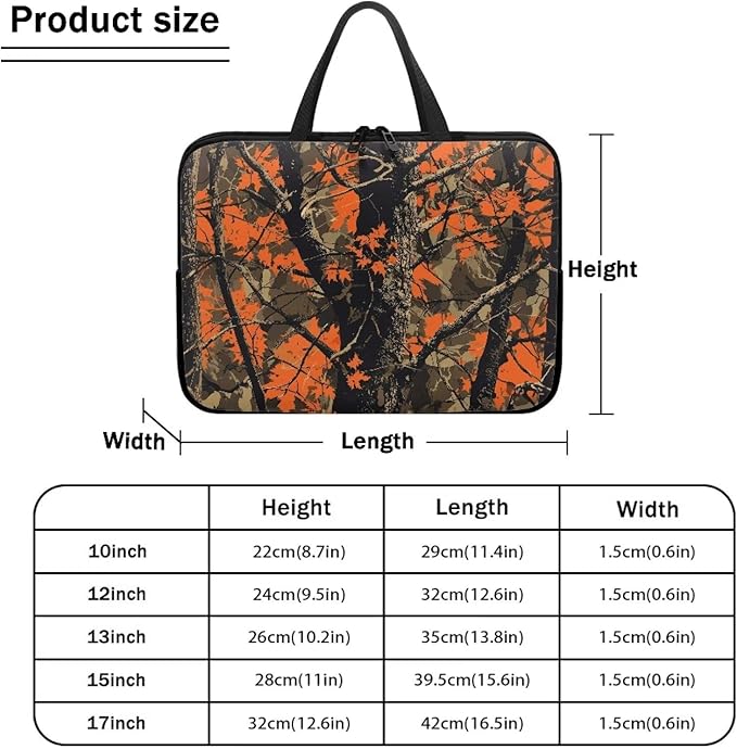 Orange Camo Forest Laptop Sleeve 12 Inch Womens Mens Laptop Tote Bag Waterproof Computer Tablet Handbag Case with Handle Carrying Case Laptop Cover for Travel/Business/School/Office