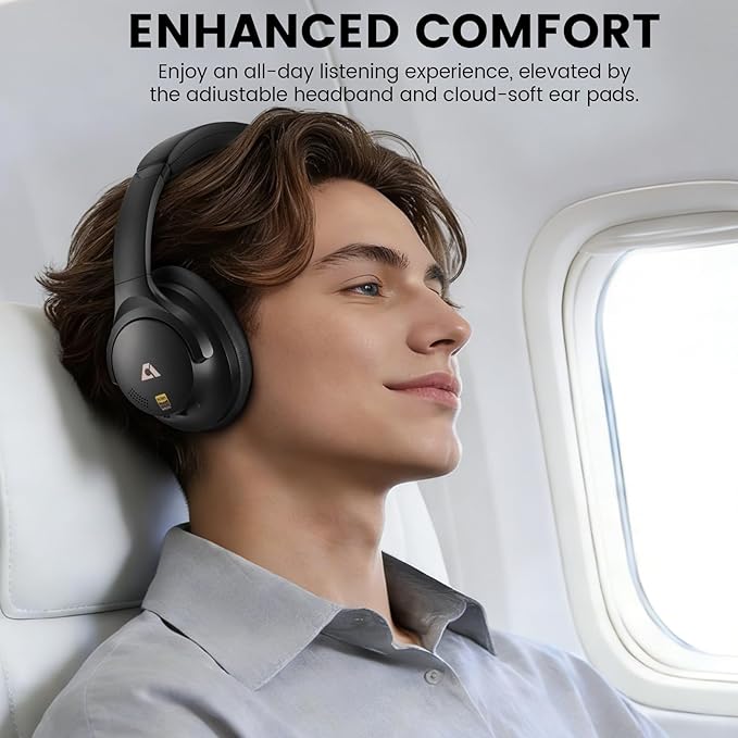 1Mii AI Y8 Active Noise Cancelling Headphones, Bluetooth 6.0 Wireless Over Ear, 100H Playtime Hi-Res Audio, AI Translation & Voice Chat, Custom EQ via APP for Travel & Home Office - Black