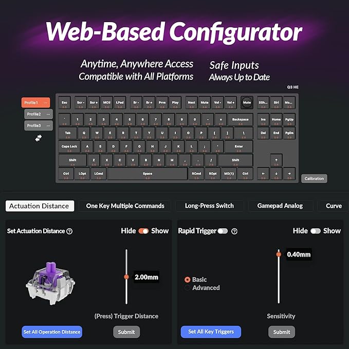 Keychron Q3 HE Wireless Custom Magnetic Switch Keyboard, 2.4 GHz/Bluetooth/Wired QMK Rapid Trigger 80% TKL Hot-Swappable Programmable RGB Gaming Keyboard for Mac Windows, Shell White