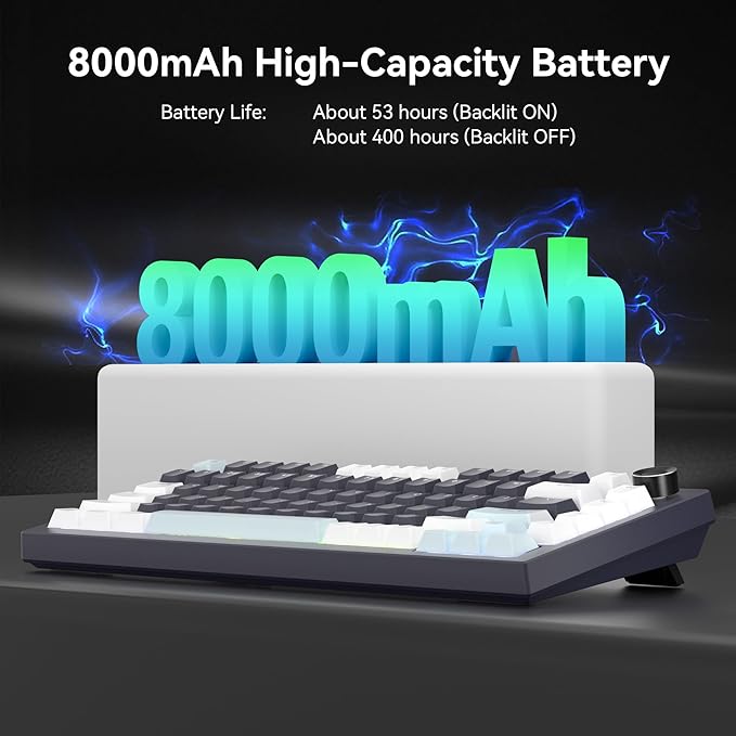 Gurjot Wireless Mechanical Keyboard with Knob,Tri-Mode BT5.0/2.4GHz/USB-C Hot Swappable Mechanical Keyboard,Pre-lubed Linear Switches,8000mAH Battery RGB Backlit Computer Gaming Keyboards