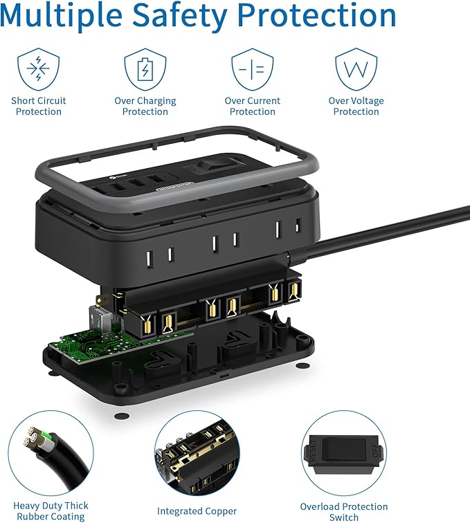 2 Pack Power Strip with 6 Outlets(2 Side) and 4 USB, NTONPOWER Flat Plug Extension Cord 5 Ft, Overload Protection, Wall Mount, Compact Size Charging Station for Office Desk, Nightstand and Travel