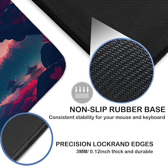 Japanese Mouse Mat, Large Extended Gaming Mouse Pad with Stitched Edges, Non-Slip Waterproof Rubber Base Mouse Pad for Office, Computer, Keyboard, Laptop and Home Desk Pad 31.5 x 15.7 Inch