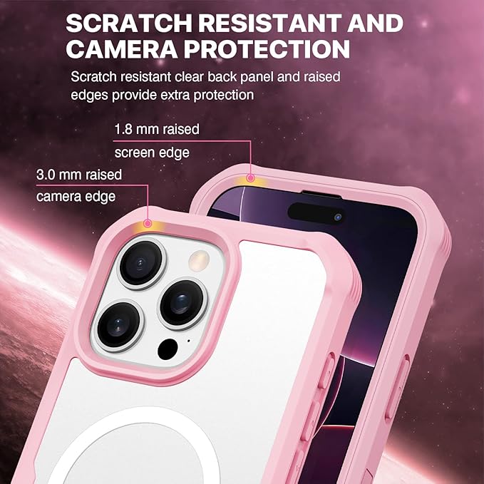 CENHUFO Magnetic Privacy for iPhone 16 Pro Case [Compatible with Magsafe] Full Body Phone Case Built-in 9H Tempered Glass Privacy Screen Protector and Camera Lens Cover, Shockproof Bumper - Pink