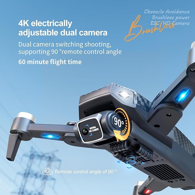 4k Drone (Equipped with dual cameras), Foldable Dron, small-scale Drone With Height Setting Function, Six-pass Gyroscope, Gesture Photo, Video Recording, Headless Mode, Emergency Stop, Trajectory Gravity Sensing, and Auto-photography for Adults and Tee...