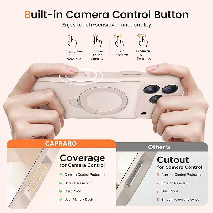 CAPRARO for iPhone 17 Pro Case with 360° Spin Magnetic Stand for Women, [Compatible with MagSafe] [Full Camera Protection] Cute Wave Translucent Matte Case for iPhone 17 Pro, Rose Gold