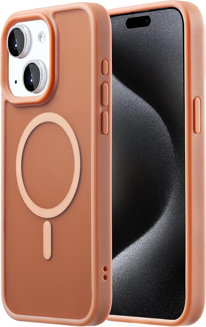 Tigowos for iPhone 15 Magnetic case Fits MagSafe 15FT Drop Resistant Skin Friendly Feeling Heavy Duty Shockproof Back Cover Fits iPhone 15 Phone Cases 6.1", Matte Brown